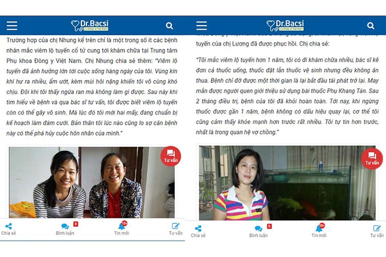 Review kết quả điều trị viêm lộ tuyến của bệnh nhân trên DR bác sĩ