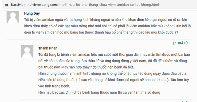 Đánh giá của bệnh nhân về bài thuốc Thanh hầu bổ phế thang Đánh giá của bệnh nhân về bài thuốc Thanh hầu bổ phế thang
