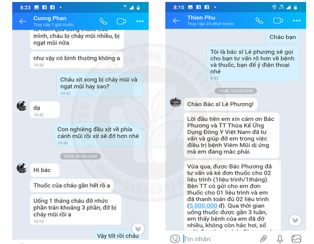 Feedback của bệnh nhân bị viêm mũi dị ứng gửi về Trung tâm Đông y Việt Nam Feedback của bệnh nhân bị viêm mũi dị ứng gửi về Trung tâm Đông y Việt Nam