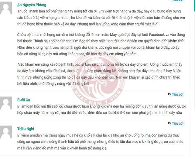 Phản hồi của người bệnh về bài thuốc Thanh hầu bổ phế thang