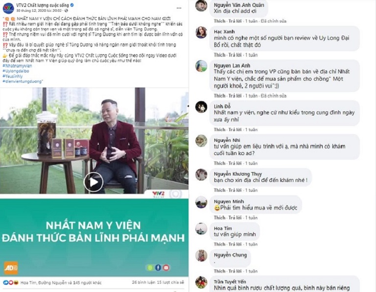 Những phản hồi của khách hàng sau khi video của VTV2 Chất lượng cuộc sống đăng tải