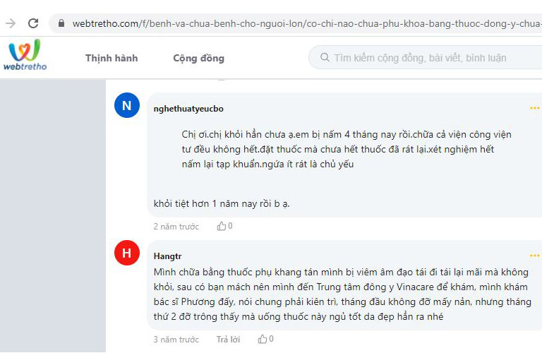 Phản hồi của bệnh nhân phụ khoa về Phụ Khang tán trên webtretho