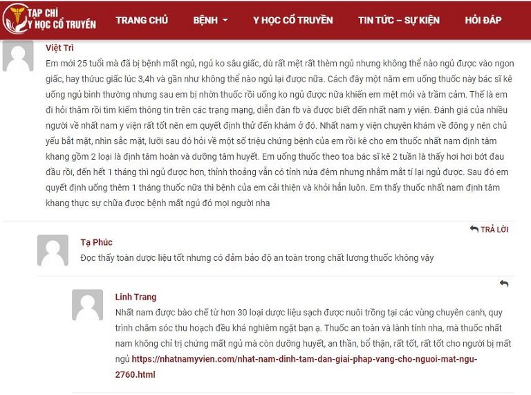 Bàn luận của khách hàng trên các trang báo sức khỏe uy tín